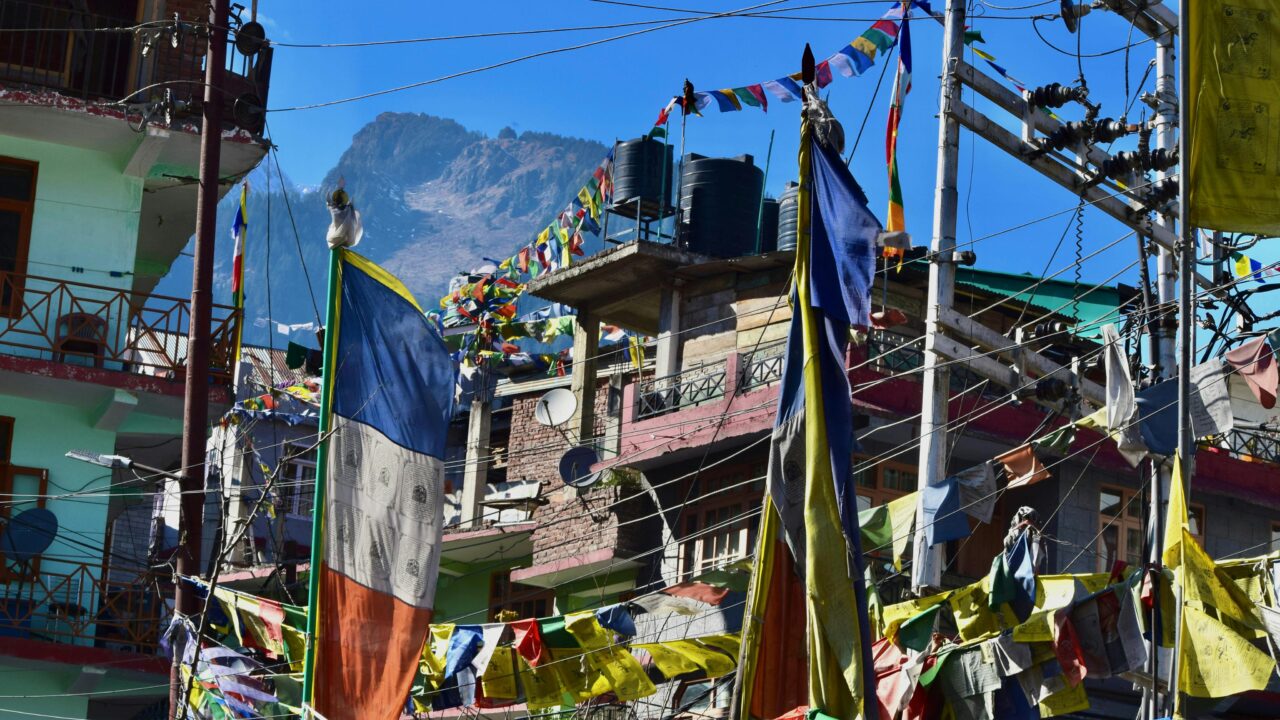 Colorful Flags and Fabrics in Town