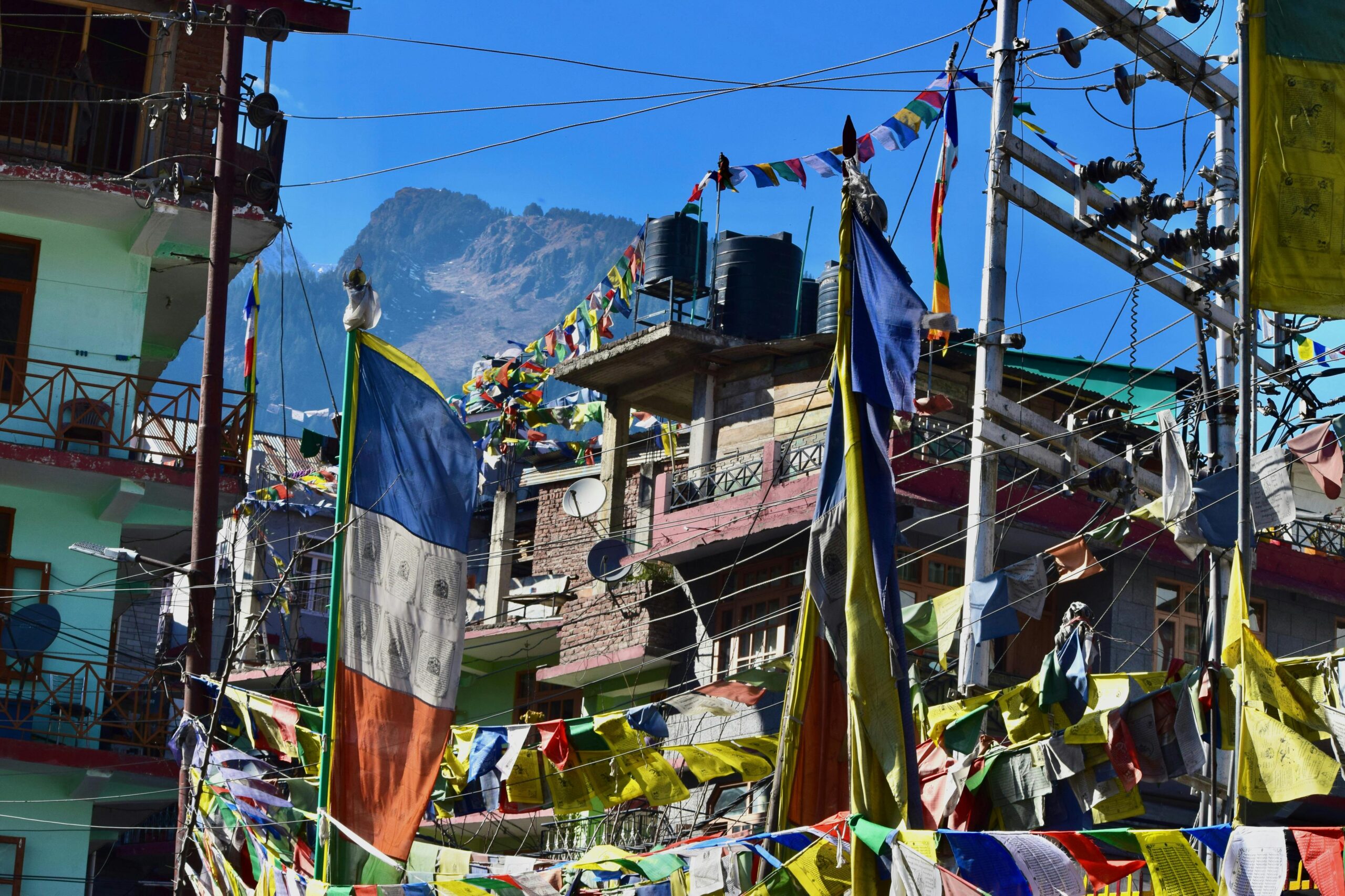 Colorful Flags and Fabrics in Town